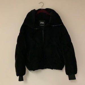 Velvety black puffer - not actual velvet, but it looks like it- slightly worn